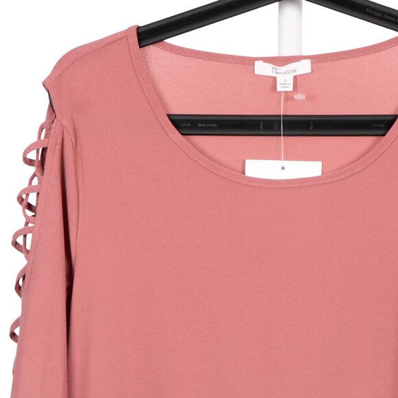 89th Madison Blouse L Womens NEW Romantic Rose Pink Lattice Sleeve Shirt Top - Picture 2 of 6